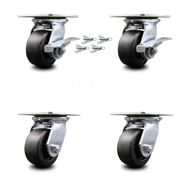 Service Caster 4 Inch Polyolefin Caster Set with Roller Bearing 4 Swivel Lock and 2 Brake SCC SCC-35S420-POR-SLB-BSL-2-BSL-2 - main